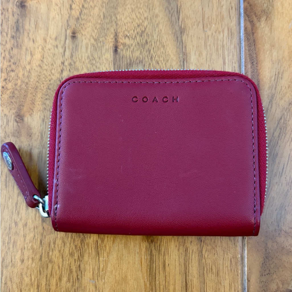 Vintage Coach Deep Red Leather Zip Card Holder Wallet